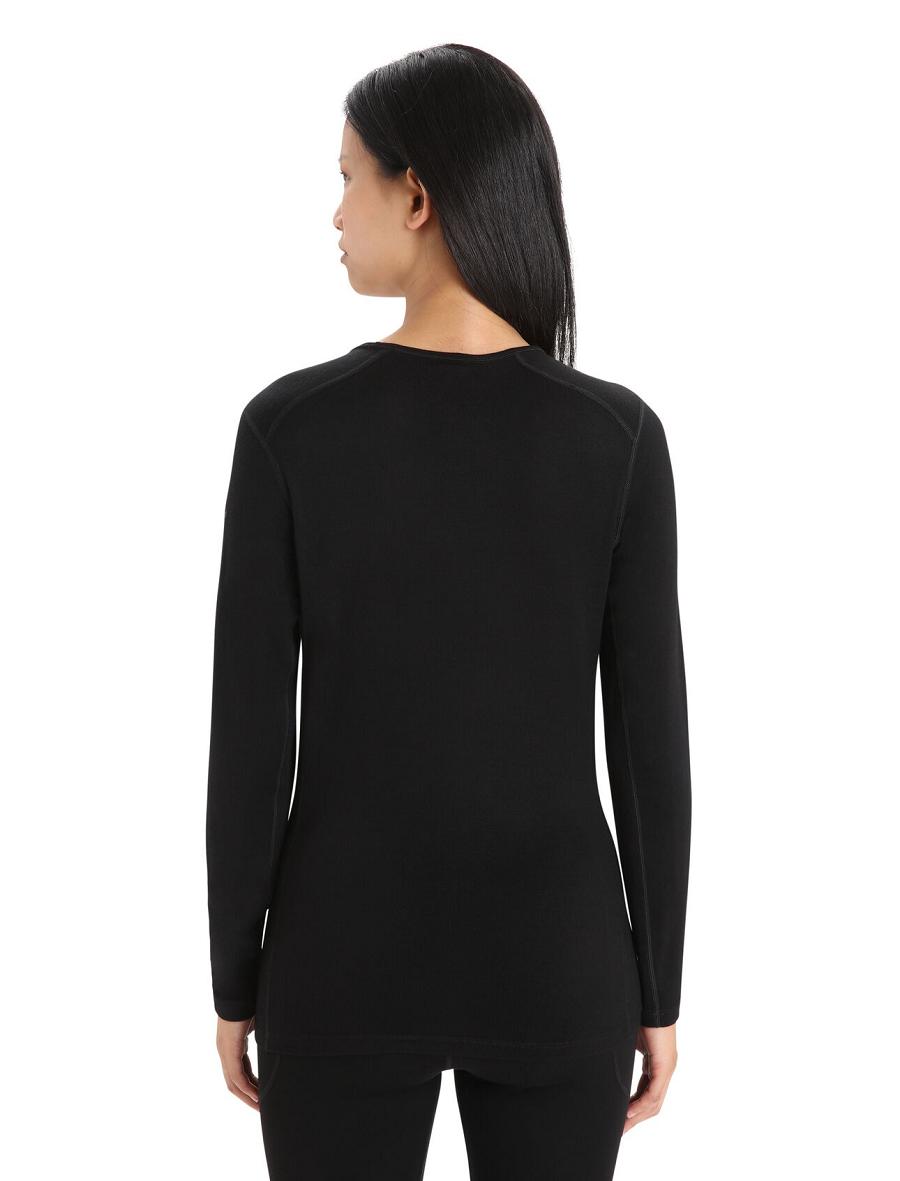 Women's Icebreaker Merino 260 Tech Long Sleeve Crewe Thermal Top Base Layers Black | CA 1024YXFU